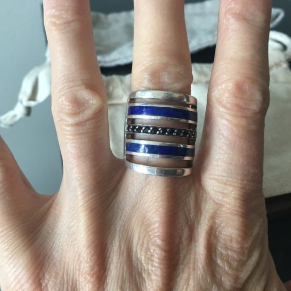 Pamela Love cage ring sterling silver with saphire and lapis inlay - Picture 2 of 6